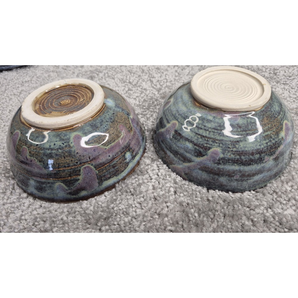 Muddy Five Studio Art Pottery Bowls Stoneware Brown Blues Purple Glazed Handmade